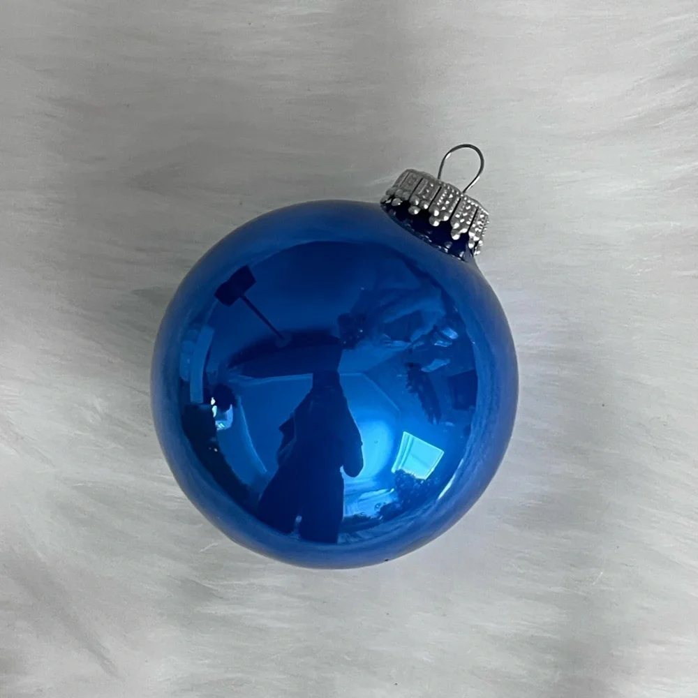 Blue Glass Holiday Ornaments with Silver Topper